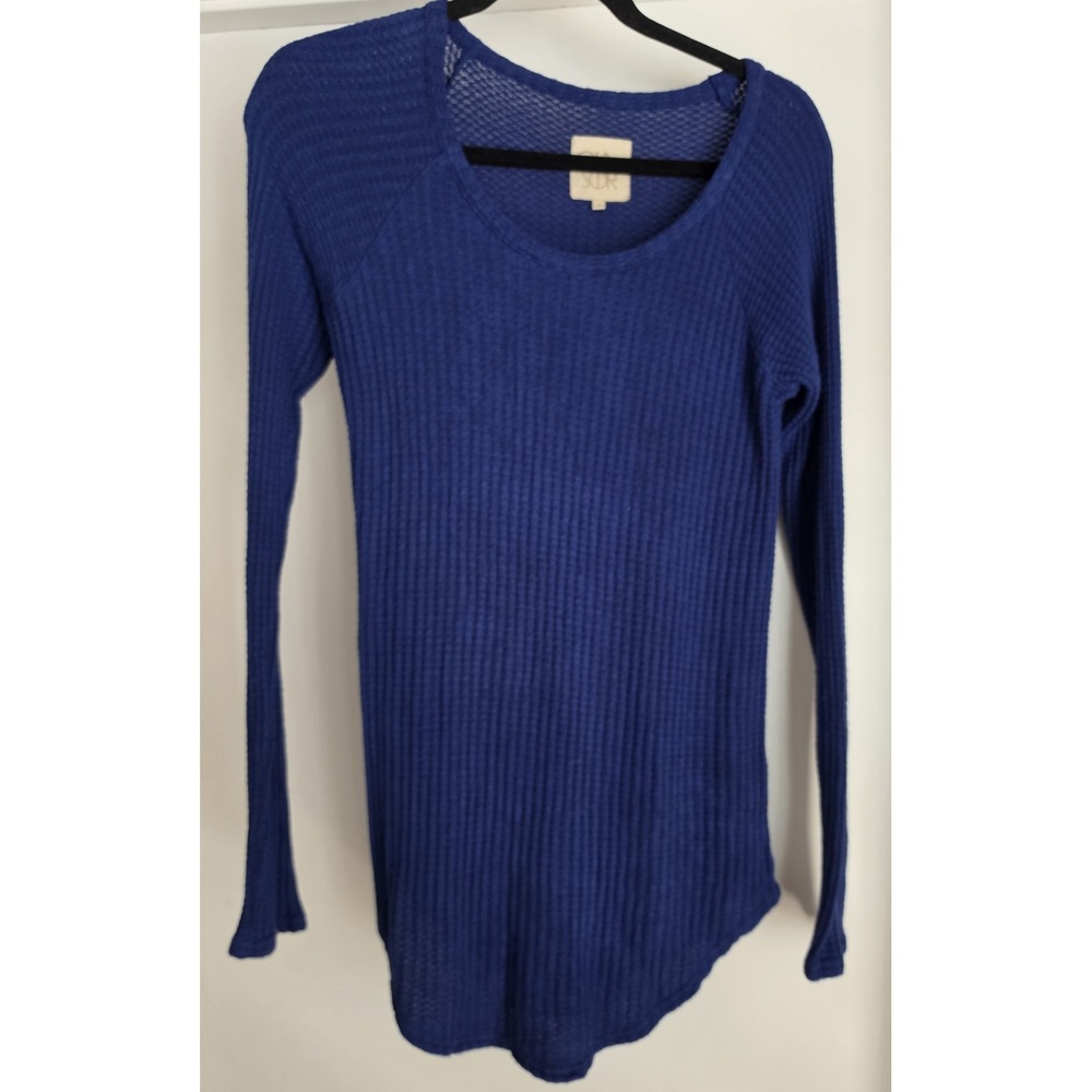 Chaser Women Long Sleeve Shirt Size S Blue Solid Round Neck Blouse Top Tunic